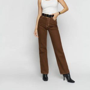 Reformation Cowboy High Rise Straight Jeans Women in Chocolate Brown 24